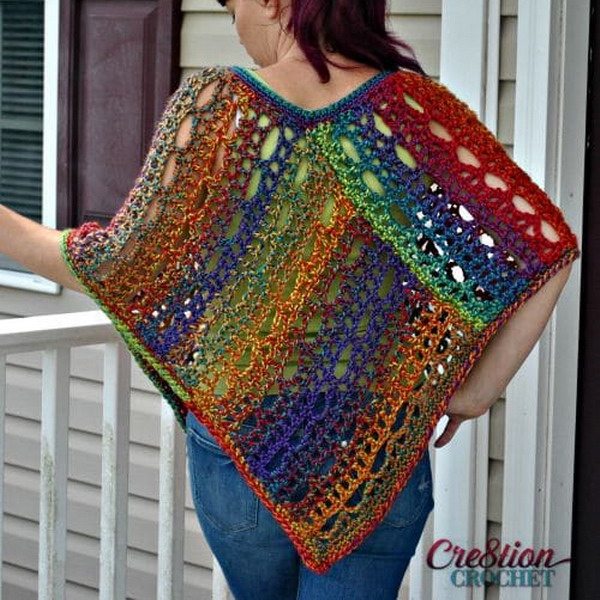 Rainbow Lace Crochet Poncho Free Pattern