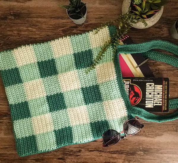 Gingham Tote Bag Free Crochet Pattern
