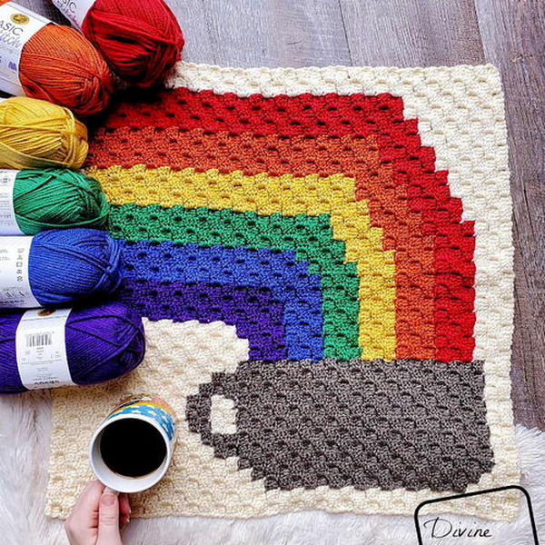 C2c Rainbow And Coffee Cup Afghan Square