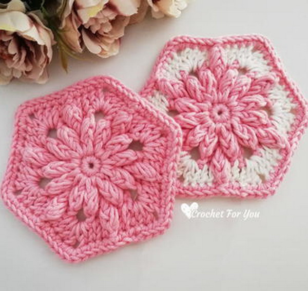 Crochet Bobble Drops Flower Hexagon