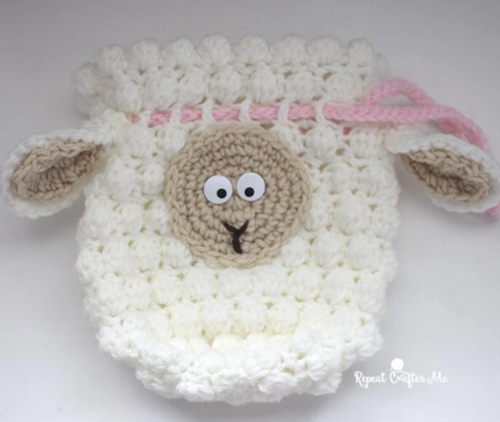 Fluffy Sheep Drawstring Crochet Bag Pattern