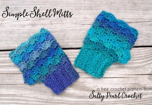 Simple Shell Mitts Free Crochet Pattern