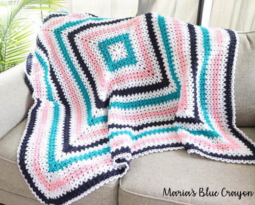 V Stitch Granny Square Blanket