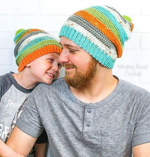 Daddy and Me Slouch Beanie Free Crochet Pattern