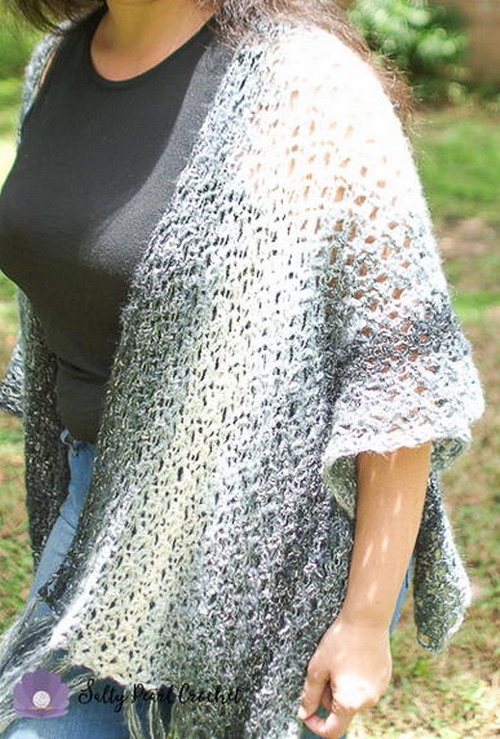 Diamond Lattice Kimono Cardigan Free Crochet Pattern