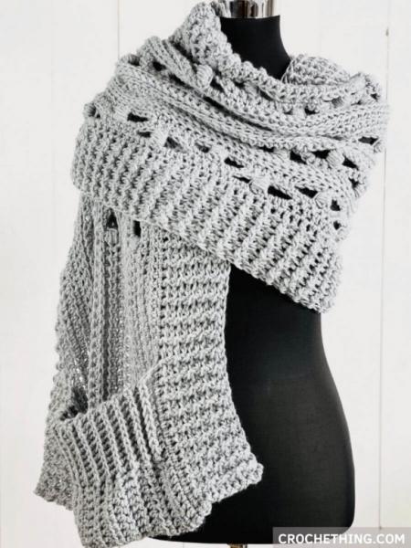 Step by step free crochet shawl with pockets pattern