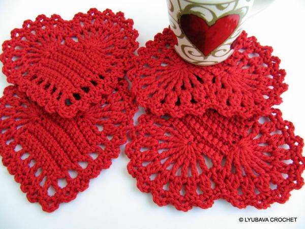Crochet heart coaster