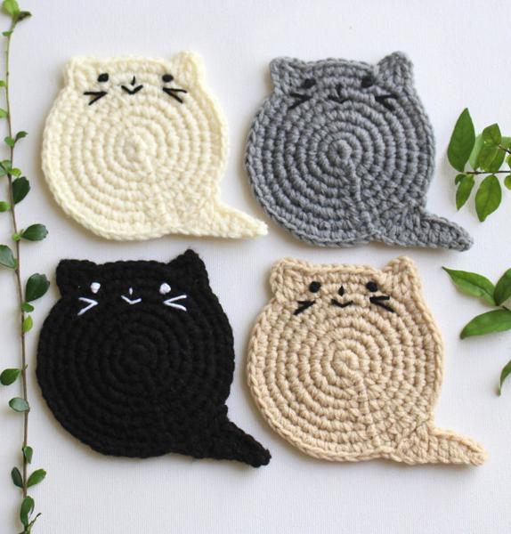 Free crochet cat coaster pattern