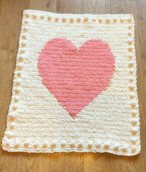 Chunky Intarsia Heart Baby Blanket Free Crochet Pattern