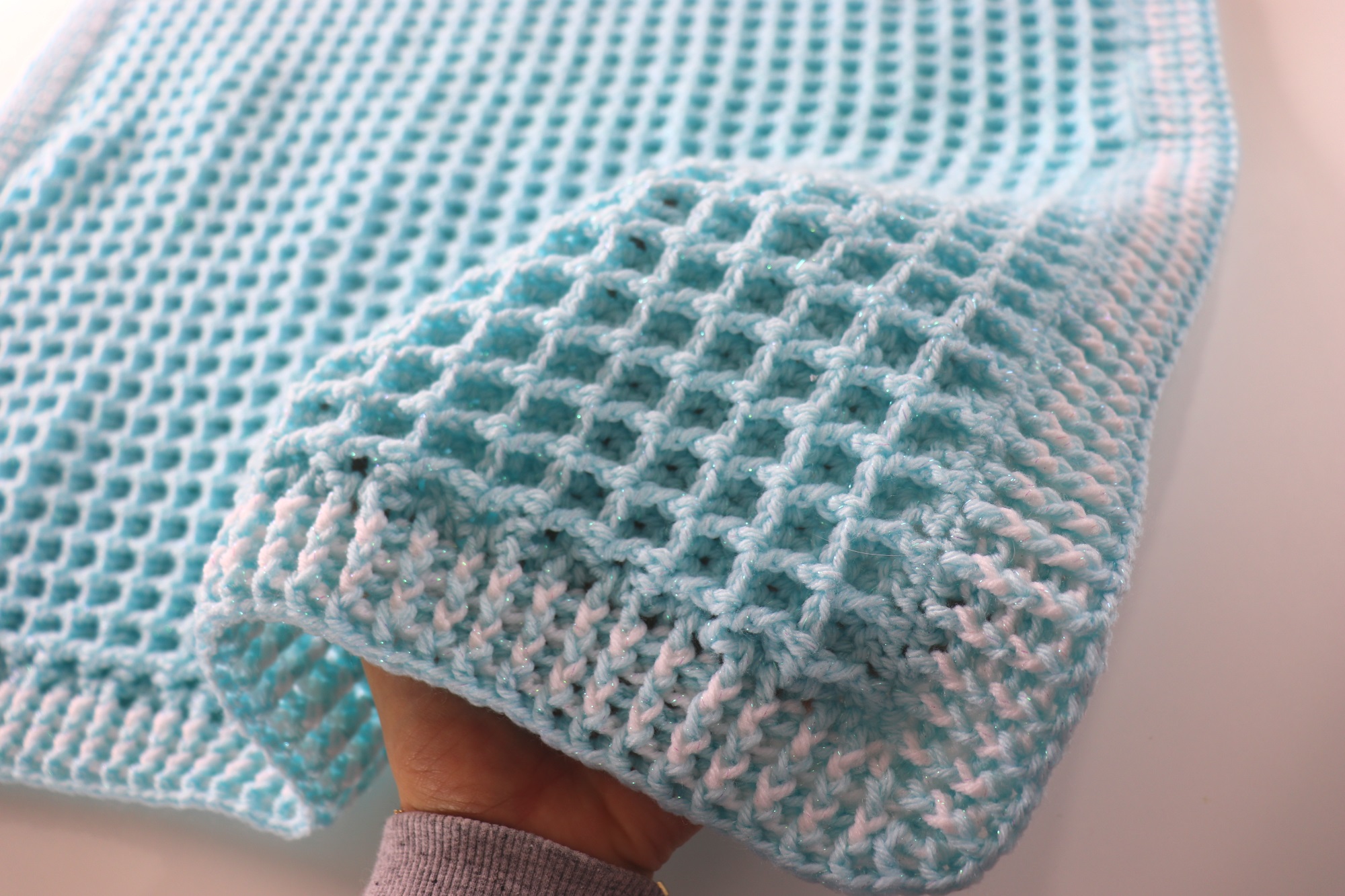 Double Waffle Crochet Baby Blanket