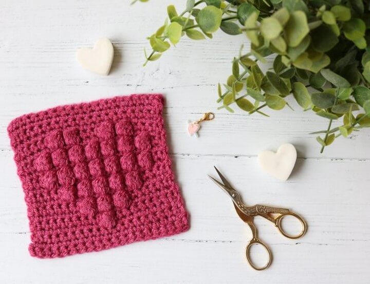 Bobble Heart Square - Free Crochet Pattern