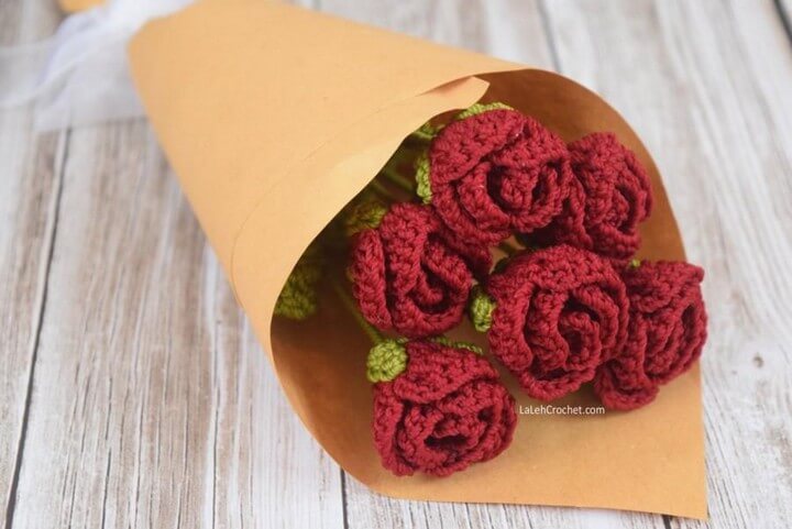 Paper Wrapped Romance Rose Crochet Bridal Bouquet
