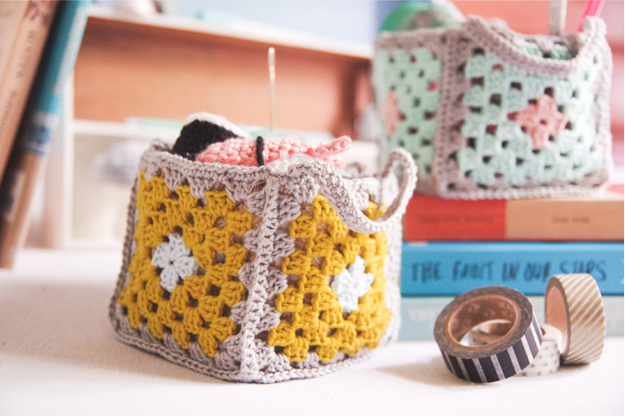 Mini Granny Square Crochet Baskets