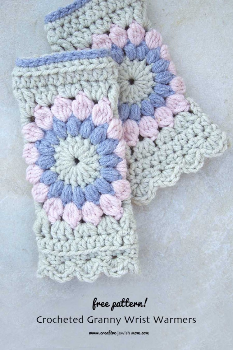 Crocheted Sunburst Granny Square Wrist Warmers Free Pattern