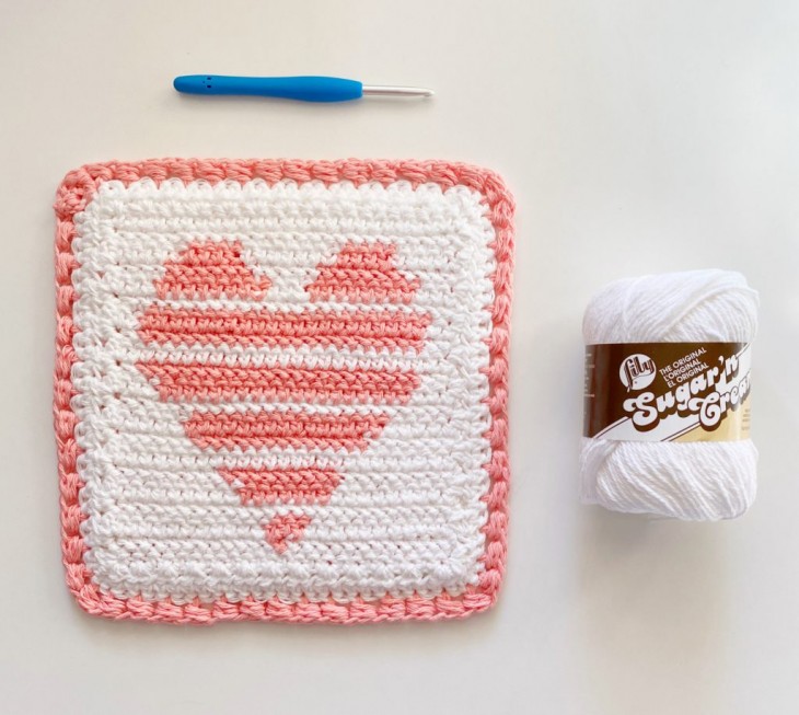 Crochet Striped Heart Hot Pad