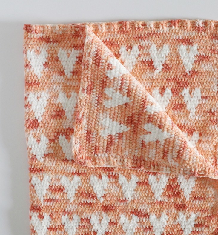 Crochet Crushed Velvet Hearts Blanket