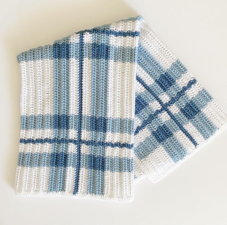 Crochet Blue Plaid Baby Blanket