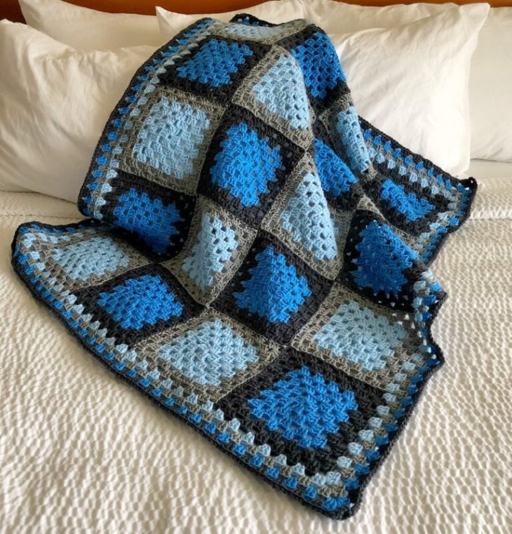 Blue Agate Granny Square Crochet Blanket
