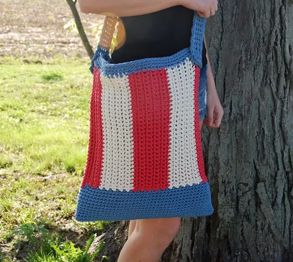 Easy Red, White, and Blue Crochet Bag