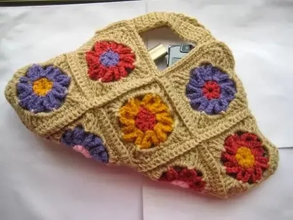 Floral Granny Square Crochet Purse