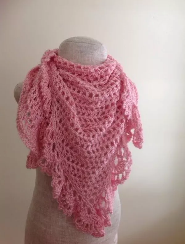 Pink Lace Crochet Triangle Shawl