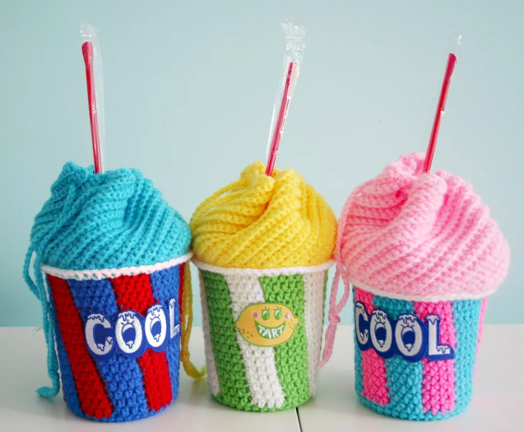 Slushee Cup Crochet Drawstring Bag