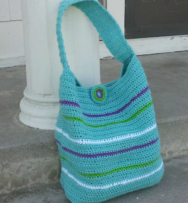 Striped Crochet Bag with Button