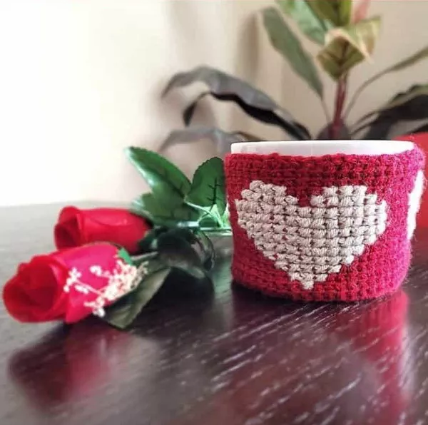 Easy Tunisian Valentine's Mug Cozy