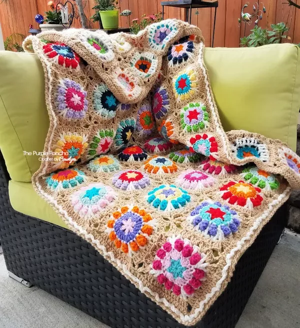 Flower Pop Granny Square Blanket