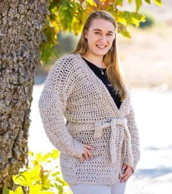 Chunky Belted Crochet Cardigan
