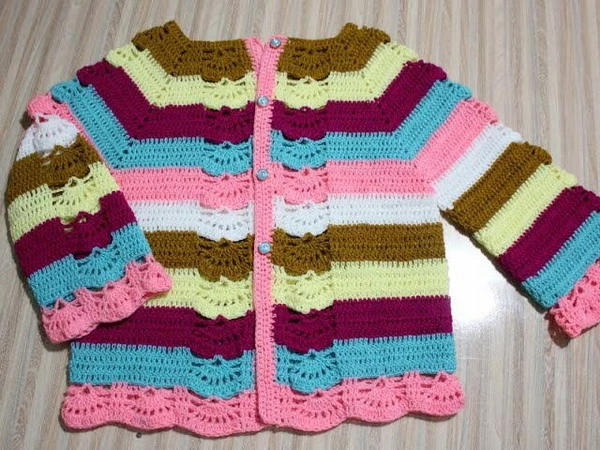 Crochet Girls Cardigan Sweater Beautiful Woolen Jacket Explain Sizes