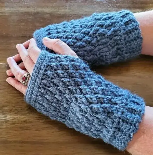 Frosty Ridge Crochet Fingerless Gloves