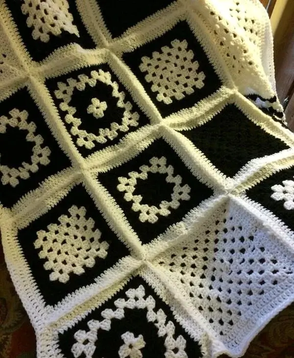 Beautiful Black And White Granny Square Blanket