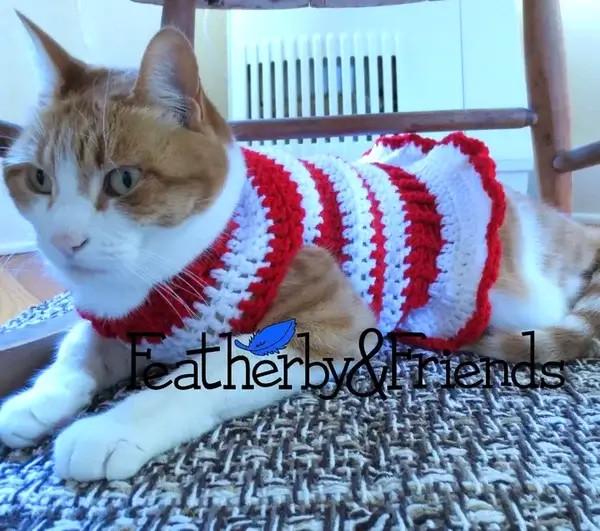 Crochet Candy Cane Cat Sweater Pattern