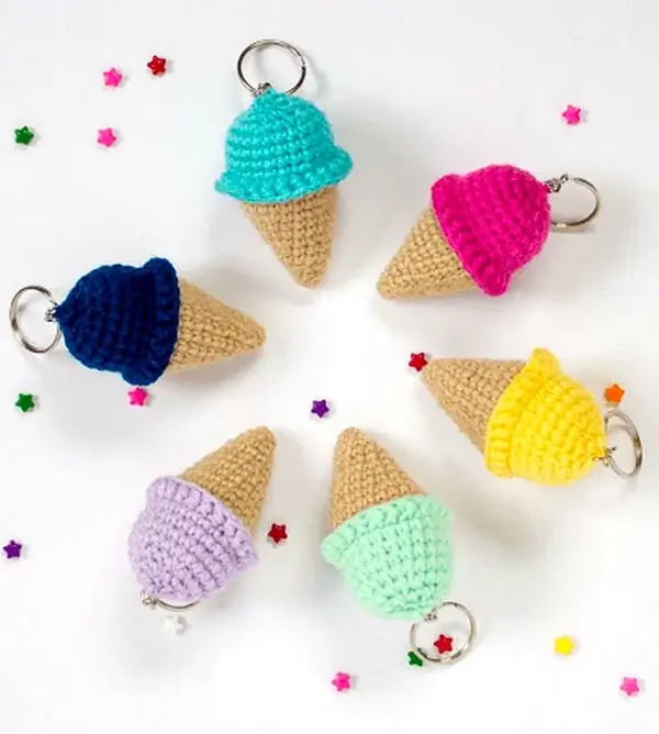 Crochet Ice Cream Cone Keychain Pattern