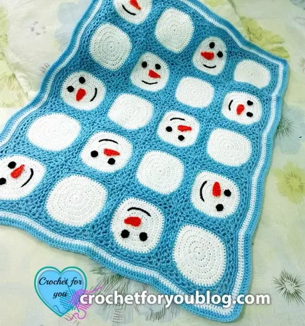 Crochet Snowman Granny Squares Blanket