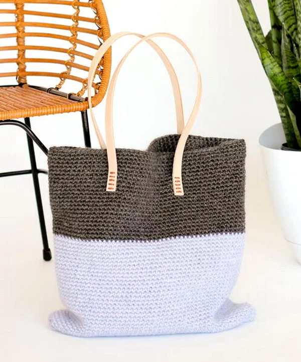 Leather and Crochet Tote