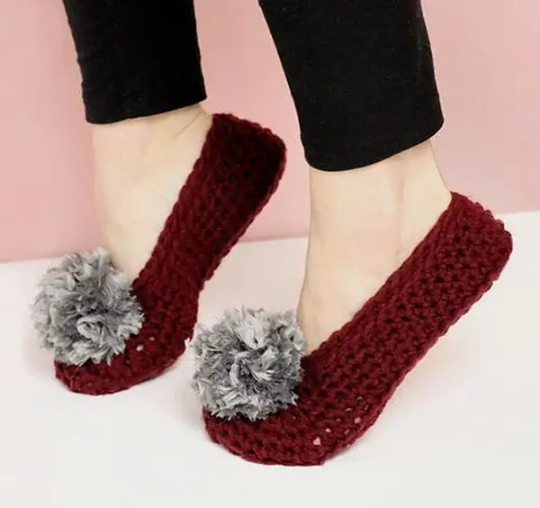 Pom Pom Crochet Slippers for Adults