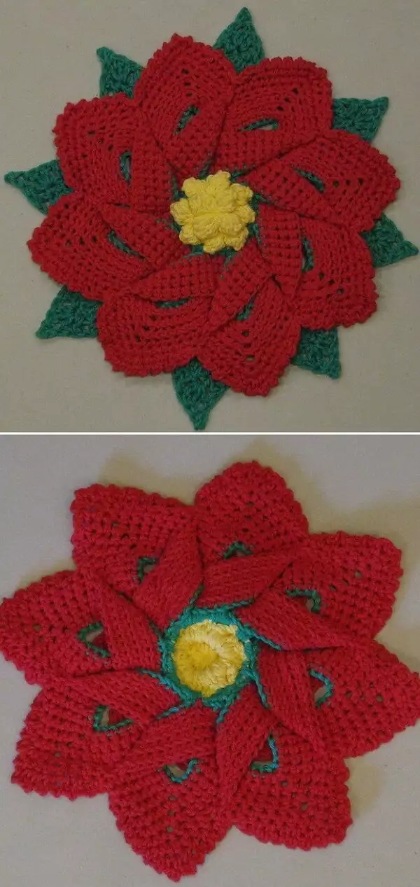 Poinsettia Hot Pad Free Crochet Pattern