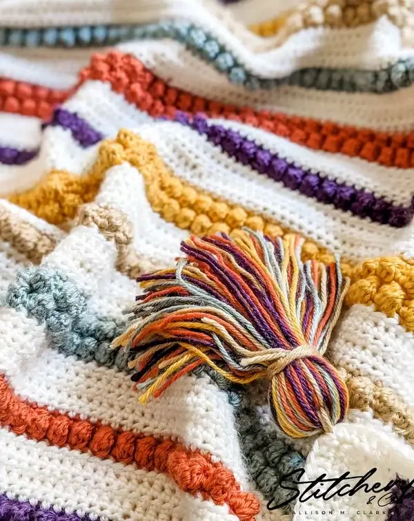 Bobbles And Stripes Easy Blanket Crochet Pattern
