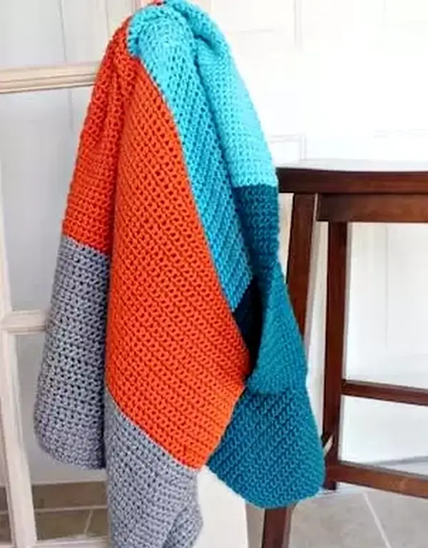 Color-Blocked Simple Crochet Blanket Pattern