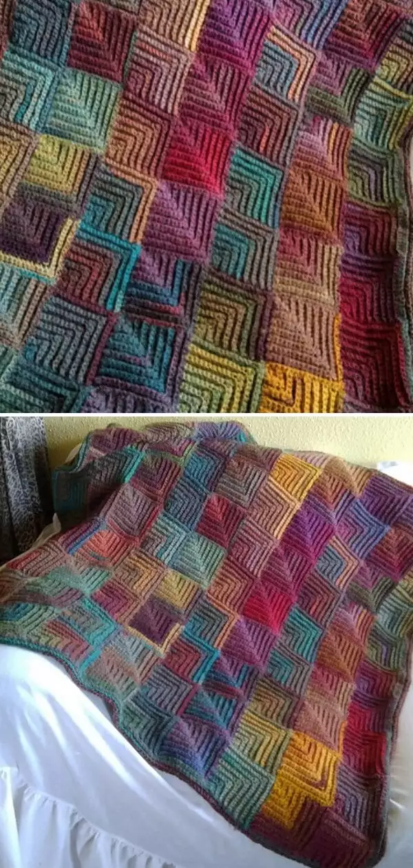 Continuous Mitered Square Blanket Free Crochet Pattern