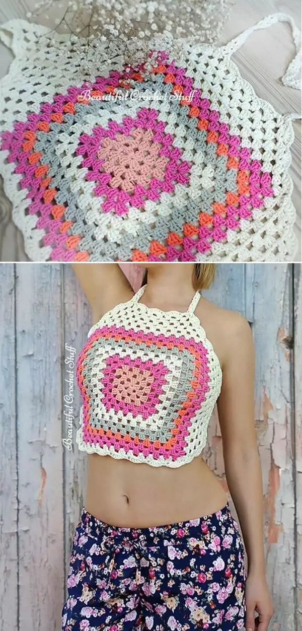 Granny Square Halter Top Free Crochet Pattern