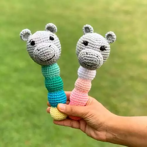 Hippo Crochet Baby Rattle