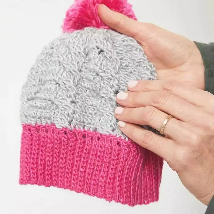 Pink Pom Cable Beanie Crochet Pattern