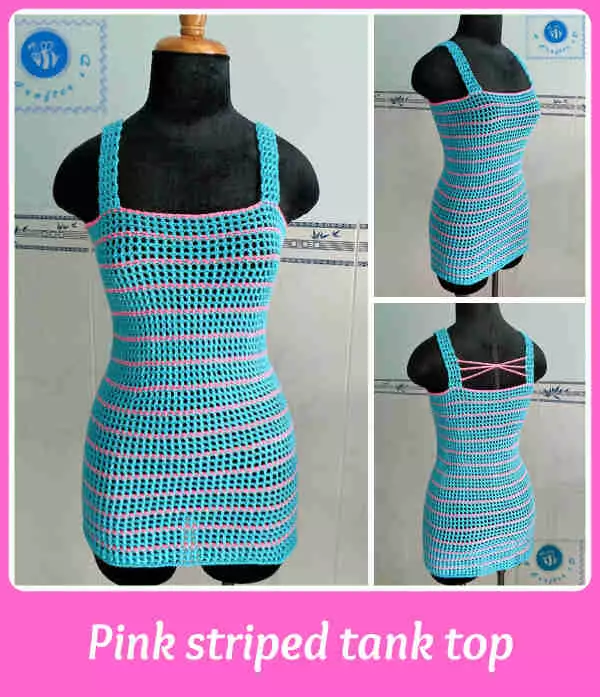 Pink Striped Crochet Tank Top