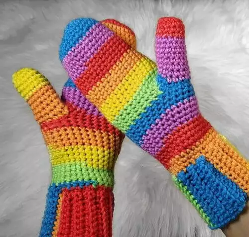 Rainbow Crochet Mittens