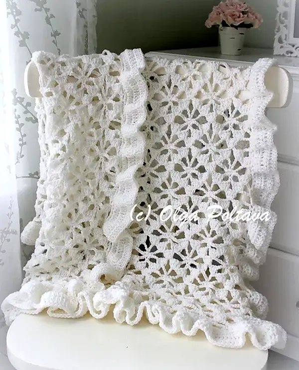 Spider Lace Crochet White Baby Blanket Pattern