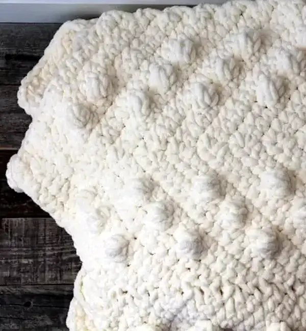 Vintage White Chunky Chevron Crochet Blanket