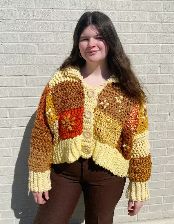 Crochet Patchwork Cardigan With Embroidery